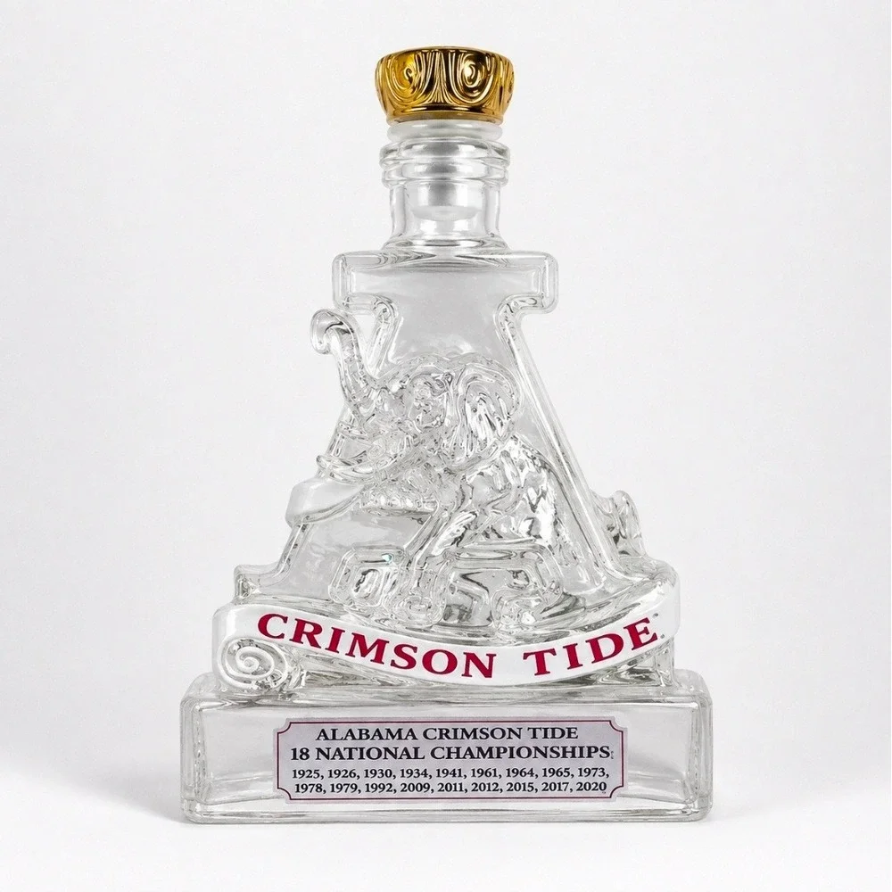 Alabama Crimson Tide 18 National Championships Glass Decanter Elephant Clear